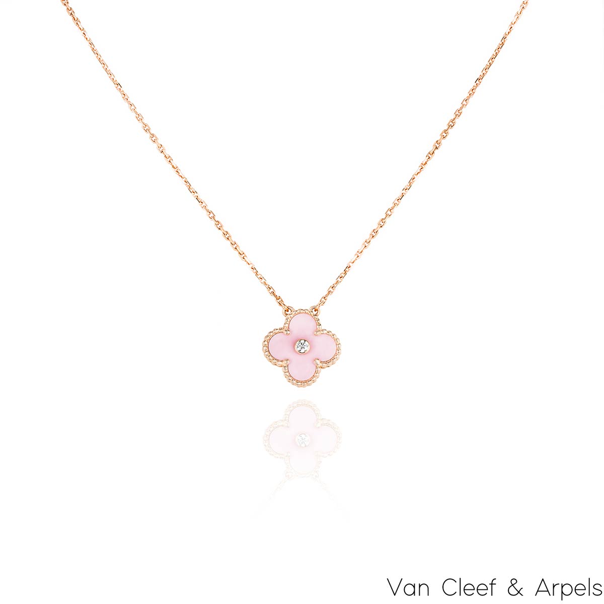 VAN CLEEF & ARPELS Alhambra Pink Opal 18k White Gold 10 Moti